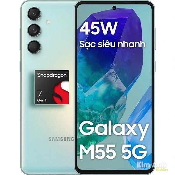 Điện thoại Samsung Galaxy M55 5G màu xanh chính hãng giá tốt tại Kim Anh Mobile Đà Nẵng