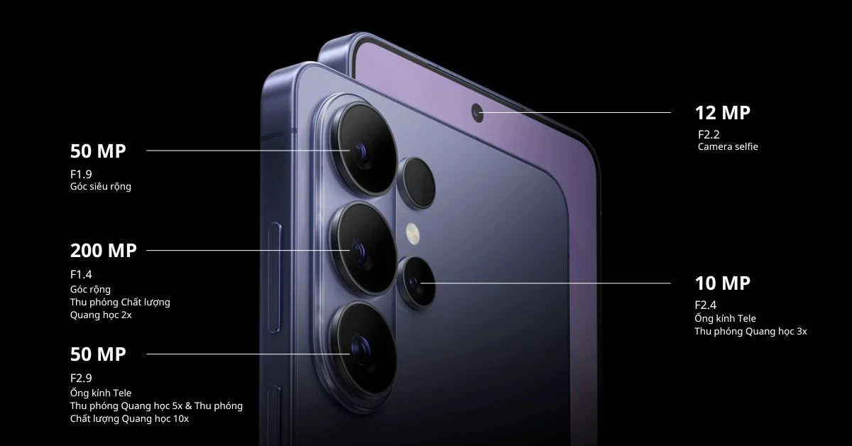 Điện thoại Samsung Galaxy S24 Ultra màu tím với camera 200MP, giá rẻ tại Kim Anh Mobile Đà Nẵng.