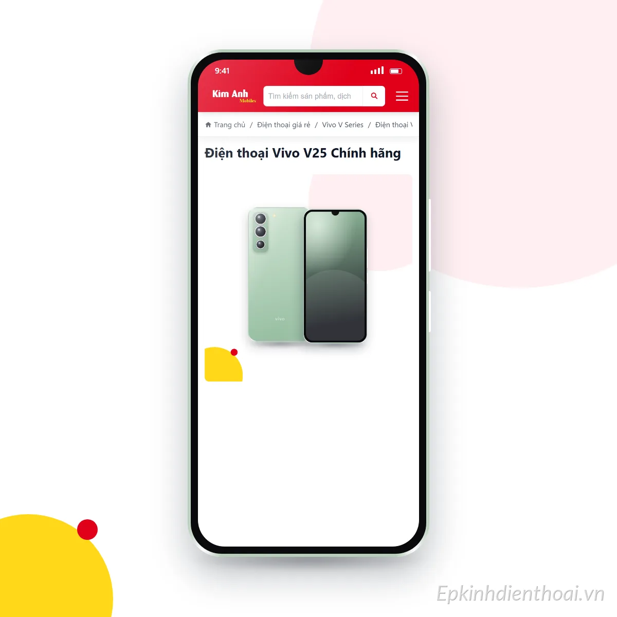 Điện thoại vivo V25 đang mở trang sản phẩm trên epkinhdienthoai.vn (ảnh minh hoạ)