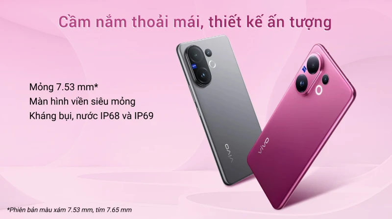 Điện thoại Vivo V60 màu xám và hồng chính hãng giá tốt tại Kim Anh Mobile Đà Nẵng