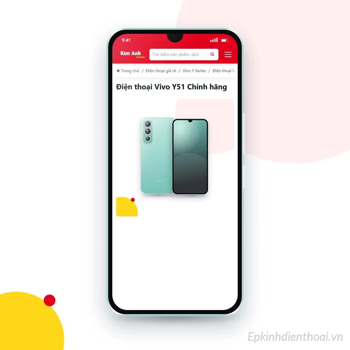 Điện thoại vivo Y51 đang mở trang sản phẩm trên epkinhdienthoai.vn (ảnh minh hoạ)