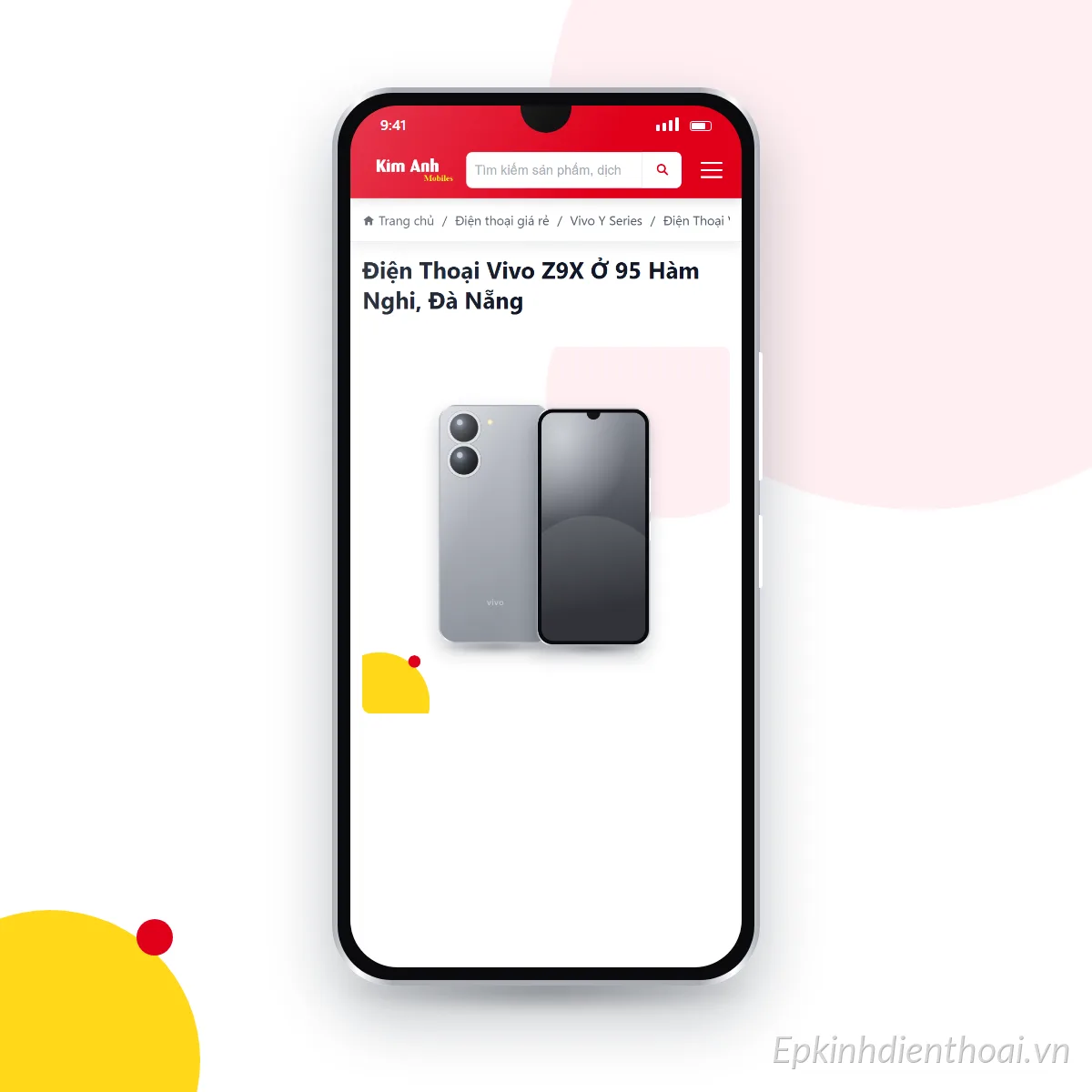 Điện thoại vivo Z9x đang mở trang sản phẩm trên epkinhdienthoai.vn (ảnh minh hoạ)