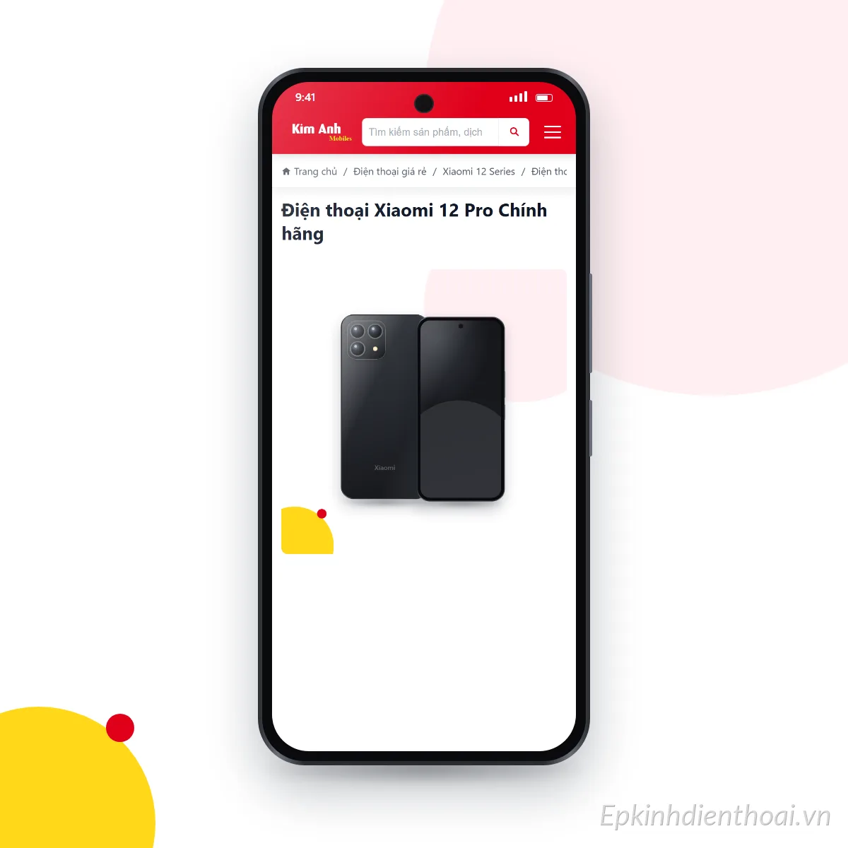 Điện thoại Xiaomi 12 Pro đang mở trang sản phẩm trên epkinhdienthoai.vn (ảnh minh hoạ)