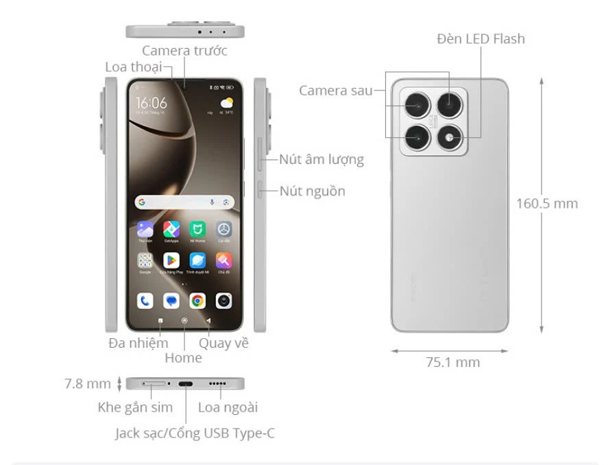 Sơ đồ cấu tạo chi tiết điện thoại Xiaomi camera Leica, thông số kỹ thuật tại Kim Anh Mobile Đà Nẵng