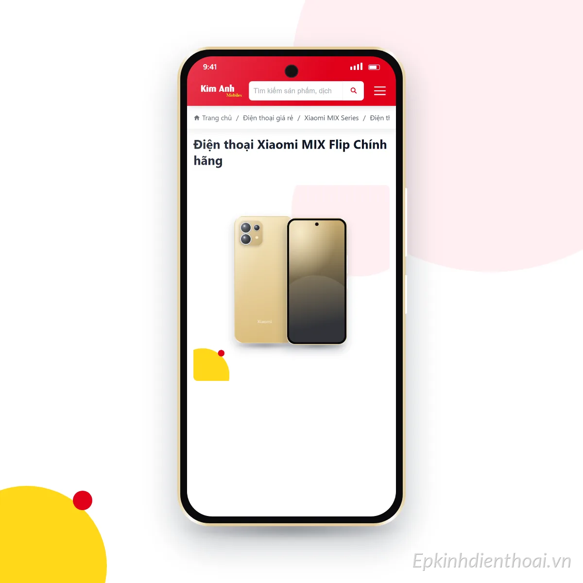 Điện thoại Xiaomi MIX Flip đang mở trang sản phẩm trên epkinhdienthoai.vn (ảnh minh hoạ)