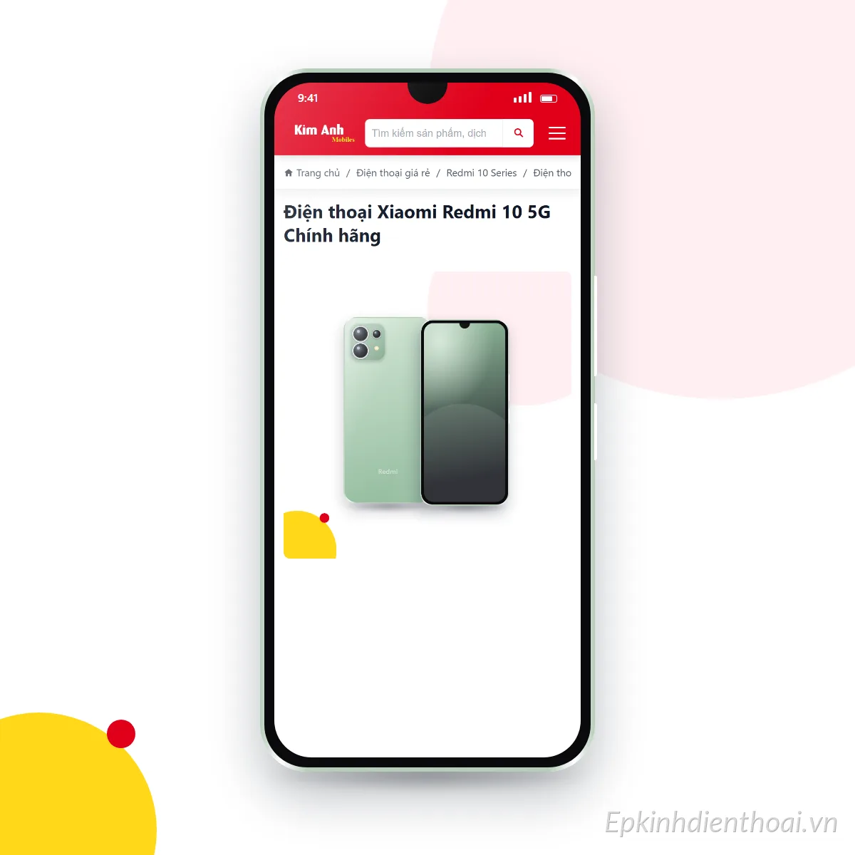 Điện thoại Xiaomi Redmi 10 5G đang mở trang sản phẩm trên epkinhdienthoai.vn (ảnh minh hoạ)