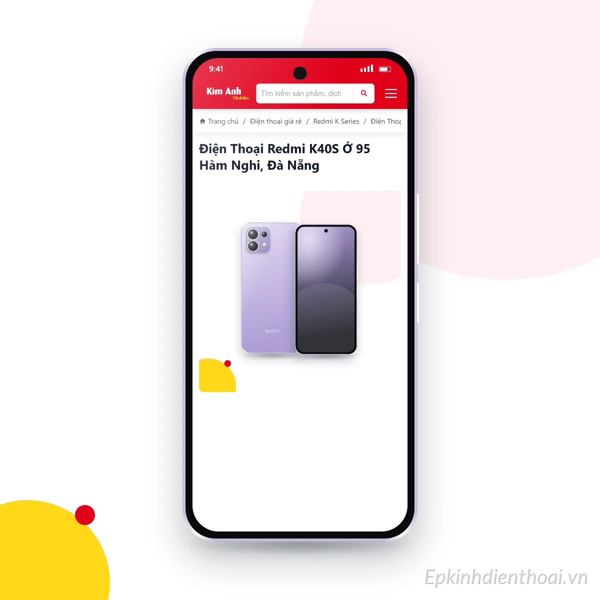 Điện thoại Redmi K40S đang mở trang sản phẩm trên epkinhdienthoai.vn (ảnh minh hoạ)