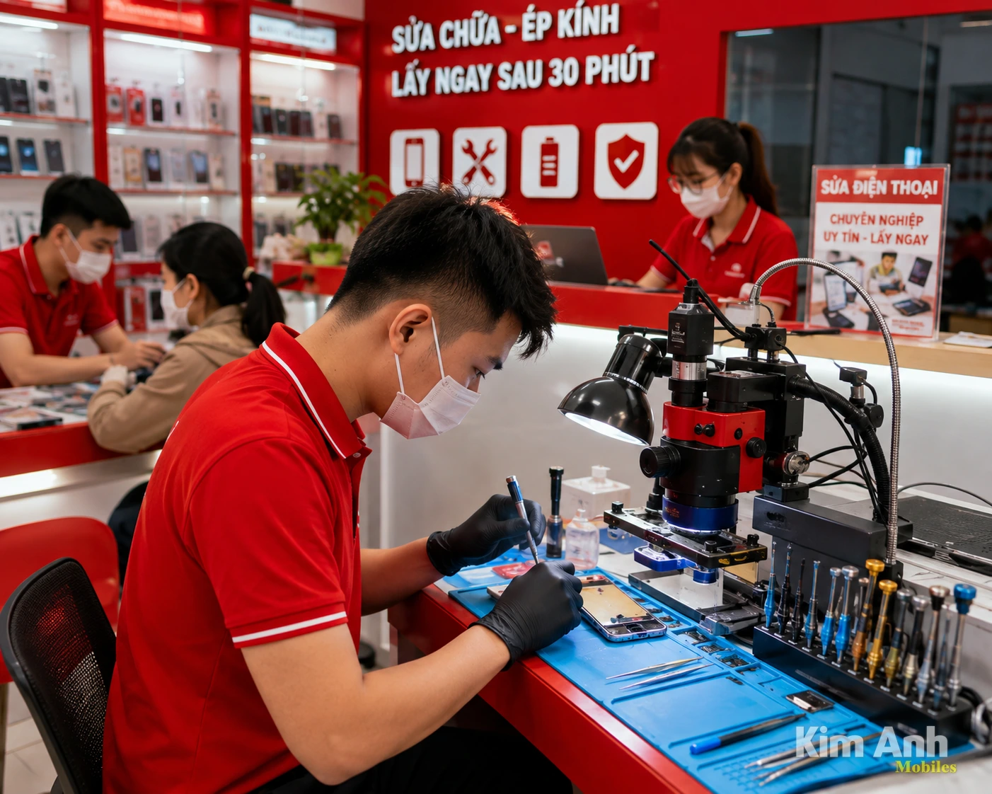 Dịch vụ sửa chữa điện thoại uy tín, ép kính lấy ngay tại Kim Anh Mobile Đà Nẵng.
