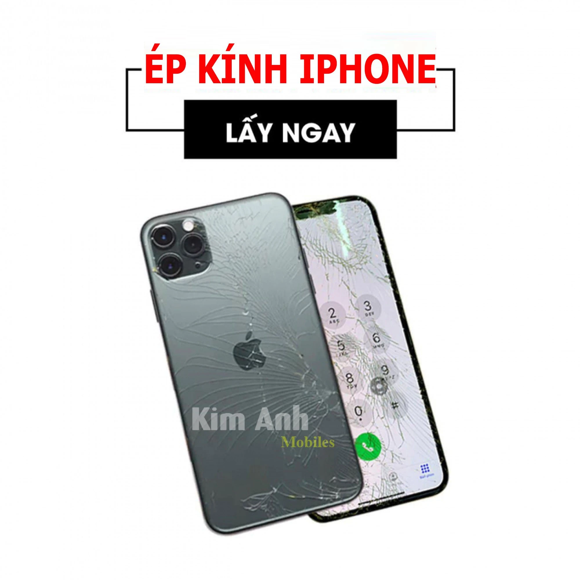 Ép kính iPhone bị vỡ màn hình và mặt lưng lấy ngay tại Kim Anh Mobile Đà Nẵng.