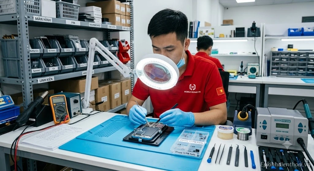 Kỹ thuật viên sửa chữa iPhone 13 Pro Max chuyên nghiệp tại Kim Anh Mobile Đà Nẵng