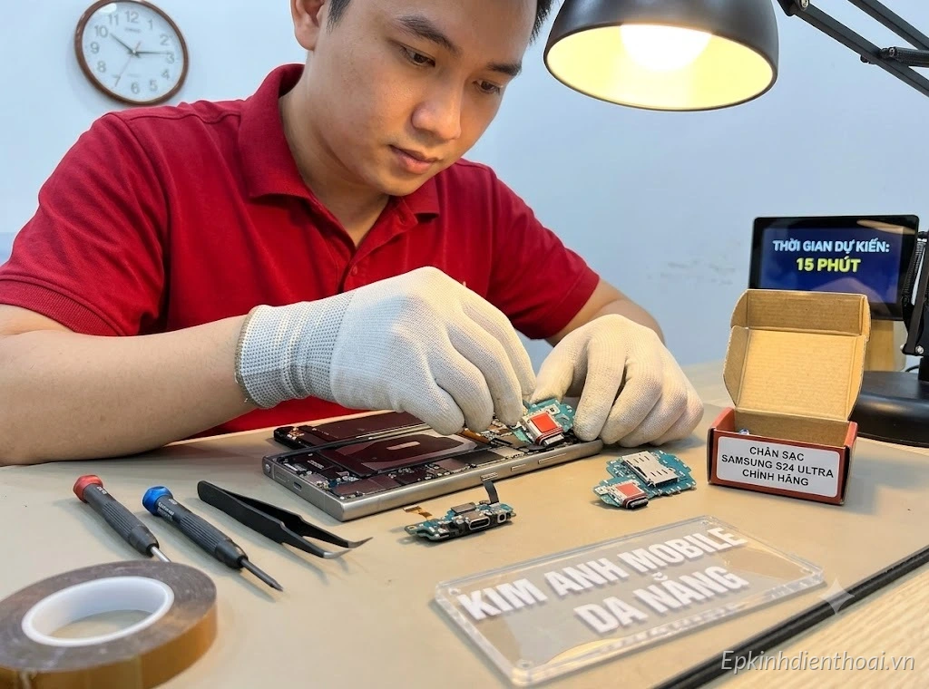 Thay chân sạc Samsung Galaxy S24 Ultra lấy ngay tại Kim Anh Mobile Đà Nẵng