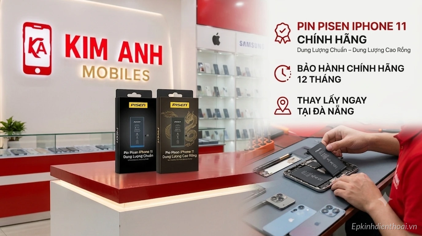 Thay pin Pisen iPhone 11 chính hãng lấy ngay tại Kim Anh Mobile Đà Nẵng